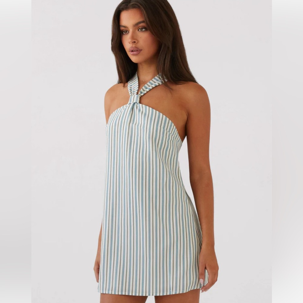Peppermayo Exclusive - Keira Linen Mini Dress - Blue Choc Stripe